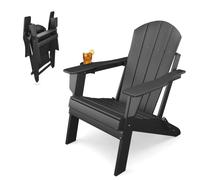 Sleek Space Adirondack Folding Chair for Garden, Patio or Deck - Arm Rests and Cup Holder - Lightweight, Weatherproof - Stylish, Durable Outdoor Furniture for Fire Pit, Beach, Poolside, Porch (Black)