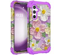 Sleekcover para Galaxy S23 Ultra Case 3 en 1 Patrn de flores de pintura al leo Proteccin a prueba de amortiguadores pesados ??Silicona Gubor