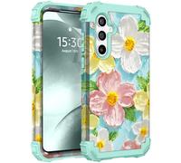 Sleekcover para Galaxy S24 Ultra Case 3 en 1 Patrn de flores de pintura al leo Proteccin a prueba de amortiguadores de servicio pesado Silicona Gu