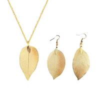 SLEEKEE 1 Cadena De Pan De Oro Y 1 Par De Aretes De Hojas, Joyería Creativa, Collar Ajustable, Joyería Sencilla
