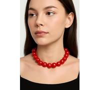 SLEEKEE 1 Collar De Perlas Rojas Y 1 Par De Aretes, Forma Redonda Exagerada De Perlas, Accesorios De Vestir Retro, Vestimenta De Personajes De Fiesta, Accesorios De Adorno De Formas.