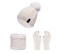 SLEEKEE 1 juego de punto, compuesto por gorro, bufanda y guantes, cálido y de moda en invierno, perfecto para el calor a prueba de viento. Blanco, Blanco, No, blanco, no