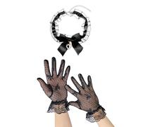 SLEEKEE 1 Par De Guantes De Encaje Con Lazo Y 1 Cuello, Elee Estilo Retro, Accesorios Para Cenas, A Juego Con El Vestido De Mujer, Vestido De Graduación.