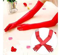 SLEEKEE 1 Par De Guantes De Satén Rojo, 1 Par De Aretes Coles De Cristal, Accesorios Temáticos De La Década De 1920, Guantes De Vestir Elees, Aretes Retro para Mujer.