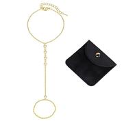 SLEEKEE 1 Pulsera De Borla con Anillo para El Dedo, 1 Bolsa para Guardar Joyas, Elee Pulsera De Cristal, Pulsera Dorada con Purpurina, Pulsera De Moda para Mujer