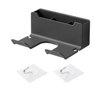 SLEEKEE 1 soporte para secador de pelo con 2 ganchos transparentes, soporte para secador de pelo para instalación sin taladrar, soporte para secador de pelo de baño (negro)