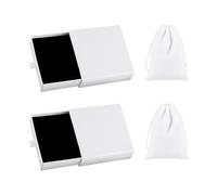 SLEEKEE 2 cajas de regalo para joyas, 2 bolsas de terciopelo, caja de regalo cuadrada con cinta, pulseras, pendientes, collares, cajas de regalo, cajas de almacenamiento para joyas para mujer (blanco)