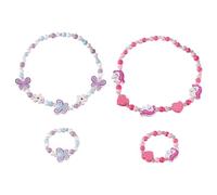 SLEEKEE 2 Collares para Niños, 2 Pulseras para Niños, Pulseras De Cuentas De Colores, Lindas Pulseras con Lazo, Joyas De Madera para Niños, Juego De Joyas para Niñas