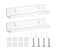 SLEEKEE 2 estantes acrílicos, particiones flotantes montadas en la pared, estantes de almacenamiento autoadhesivos, estantes de presentación de productos, adecuados para dormitorio, sala de estar,