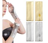 SLEEKEE 2 Guantes De Charol, Guantes Sin Dedos, Guantes Estilo Punk, Guantes De Rendimiento, Guantes De Personalidad De Moda (Oro, Plata)
