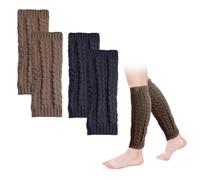 SLEEKEE 2 pares de calentadores de piernas para mujer, azul marino y caqui, calentadores de piernas de invierno, calcetines de punto para la pantorrilla, protectores de rodilla, calcetines térmicos