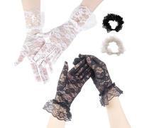 SLEEKEE 2 Pares de Guantes de Encaje, Cortos y Elegantes, 2 Gomas para el Pelo - Protección Solar para Bodas y Actividades al Aire Libre