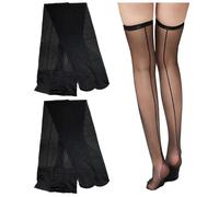 SLEEKEE 2 Pares de Medias Negras Sexys para Mujer, Delgadas de Seda Hiladas en el Núcleo (Negro), Talla Única