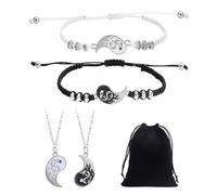 SLEEKEE 2 Pares De Pulseras Tejidas con 1 Bolsa De Almacenamiento, Pulseras Retro, Pulseras De Pareja, Pulseras De La Amistad, Pulseras Ajustables