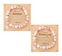 SLEEKEE 2 Piezas Pulseras De Cuentas con Cole De Flamenco Y 2 Tarjetas, Pulsera Sencilla, Pulsera De Mujer, Pulsera De Regalo, Pulsera De La Amistad