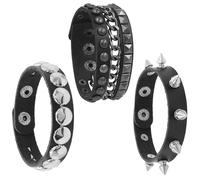 SLEEKEE 3 pulseras punk de cuero negro con tachuelas metálicas, accesorios de falda ajustables para hombres y mujeres, perfectos para conciertos, fiestas, Halloween, bailes, Navidad, cuero
