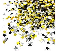 SLEEKEE 30 g de confeti con purpurina, 10 mm, 5 puntas, ideal para fiestas, bodas, decoración de mesa (oro negro y plata)