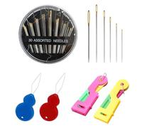 SLEEKEE 30 Piezas Agujas De Coser A Mano, 4 Piezas Enhebradores De Agujas, Agujas De Coser con Caja, Agujas De Bordar En Diferentes Tamaños, Juego De Agujas De Coser para El Hogar