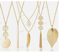 SLEEKEE 5 Collares Bohemios Dorados, 2 Pares De Pendientes De Flores Doradas, Collares De Borlas De Moda, Pendientes Hipoalergénicos para Mujer, Regalos Diarios De Joyería.