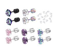 SLEEKEE 5 Pares De Pendientes De Circonitas Y 100 Piezas De Tapones para Los Oídos, Pendientes De Acero Inoxidable, Pendientes Personalizados De Moda, Pendientes Sencillos
