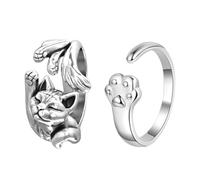 SLEEKEE Anillos Abiertos De 2 Piezas, Lindos Anillos De Pata De Gato, Anillos De Mujer, Anillos De Metal Ajustables, Anillos Personalizados Creativos, Accesorios De Joyería