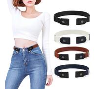 SLEEKEE Cintura elástica sin hebilla de 4 piezas, cintura elástica duradera, banda elástica invisible, cintura elástica ajustable y ajustable., negro, blanco, marrón, azul oscuro, no