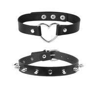 SLEEKEE Collar De Amor con Remaches Puntiagudos Negros De 2 Piezas, Cadena De Clavícula con Remaches Punk, Cuero PU Ajustable, Joyas Góticas Emocionales.