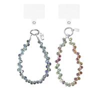 SLEEKEE Collar De Cristal Brillante para Teléfono Móvil De 2 Piezas, Clip Transparente De 2 Piezas, Cordón para Teléfono Móvil con Cuentas, Llavero, Pulsera para Mujer.