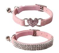 SLEEKEE Collares para Gatos De 2 Piezas, Collares para Perros Y Gatos con Diamantes De Imitación, Collares para Gatos con Cascabeles, Lindos Collares para Gatitos, Collares Ajustables para Gatitos