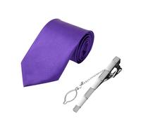 SLEEKEE Corbata De Raso Para Hombre Con Clip, Color Liso Azul Marino Para Negocios, Fiestas, Bodas y Graduaciones (púrpura, 8 Cm)
