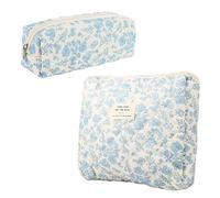 SLEEKEE Estuche Para Lápices Y Bolsa De Cosméticos, Bolsa De Almacenamiento Con Estampado Floral, Algodón, Blanco, Talla Única