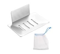 SLEEKEE Jabonera de acero inoxidable, plata, rectangular, accesorios de baño, jabonera, bolsa de jabón, metal, ducha