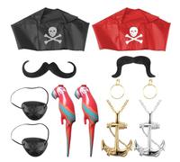 SLEEKEE Juego de 12 piezas de loros piratas, accesorios de disfraz, collar de bandana pirata, barba, loro inflable para niños y adultos para Halloween, fiestas y escuelas