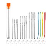 SLEEKEE Juego De Agujas De Bordar De 16 Piezas con Botella De Almacenamiento, 10 Hebillas para Marcar Suéteres, Juego De Agujas con Ojo Grande, Herramientas De Ganchillo para Manualidades.