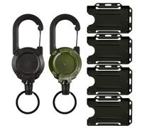 SLEEKEE Llavero retráctil de 2 piezas con 4 soportes para tarjetas, llavero retráctil resistente, el alambre de acero retráctil de 60 cm de grosor puede estirar