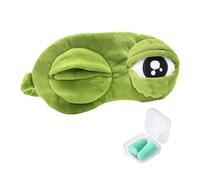 SLEEKEE máscara de ojos Lonely Frog con 1 par de tapones verdes, antifaz con expresión verde, máscara supersuave para dormir en la oficina, vuelo y viajes