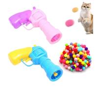 SLEEKEE Paquete de 2 pistolas de juguete, 40 bolas de felpa, lanzador de bolas de juguete, juguete interactivo para gatos, bolas de felpa silenciosas, bolas masticables para gatos