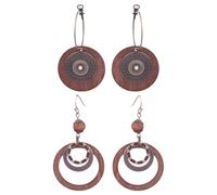 SLEEKEE Pendientes De Aro Étnico de Madera, Vintage y Bohemio, Geométricos