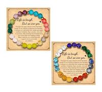 SLEEKEE Pulsera Amistad 2 Piezas Cuentas Colores Chakras Buena Suerte Bolas Moda Piedras