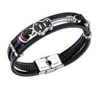 SLEEKEE Pulsera De Cuero Negro De 1 Pieza para Hombre, Pulsera Personalizada De Moda, Joyería Estilo Punk, Pulsera Trenzada Multicapa