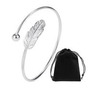 SLEEKEE Pulsera de Plumas Plateadas Para Mujer Con Bolsa de Almacenamiento Negra - Joya de Cobre, 6.2*6cm