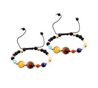 SLEEKEE Pulseras con Tema Planeta De 2 Piezas, Pulseras con Cuentas, Pulseras Tejidas, Pulseras De Moda, Pulseras Personalizadas Creativas, Pulseras De Regalo