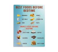 Sleep Better with Best Foods Avoid Worst Foods Before Bed Poster Guide Canvas Wall Art for Room Decor(Framed,12x18inch(30x45cm))