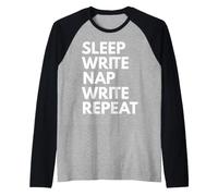 Sleep Nap Write Repeat Lover Escritor Escritura de Autor Camiseta Manga Raglan