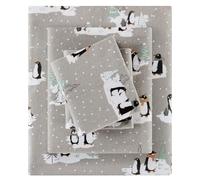 Sleep Philosophy True North by Cozy Flannel - Juego de sábanas de Franela 100% algodón Ultra Suave para Clima frío, tamaño King, pingüinos Grises