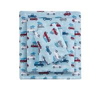 Sleep Philosophy True North by Sábana acogedora de Franela cálida 100% algodón, diseño de Animales y Estrellas, Juego de Ropa de Cama Ultra Suave para Clima frío, King, Coches Azules, 4 Piezas