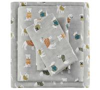 SLEEP PHILOSOPHY True North Cozy - Juego de sábanas de franela cálida 100% algodón, estampado novedoso, animales, estrellas, lindo, ultra suave, para clima frío, tamaño matrimonial, perros grises, 4 piezas