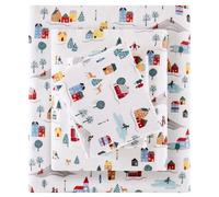 Sleep Philosophy True North - Sábanas de Franela 100% algodón, Acogedor, Pesado, Cepillado para Mayor suavidad, Ropa de Cama cálida Estampada, tamaño Individual, 3 Piezas, Estampado Blanco Pueblo