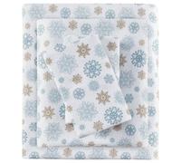 Sleep Philosophy True North - Sábanas de Franela 100% algodón, ultrasuaves, acogedoras para Clima frío, Estampado de Animales, Estrellas, 4 Piezas, tamaño Queen, Tostado/Copos de Nieve Azules