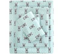 Sleep Philosophy True North - Sábanas de Franela 100% algodón, ultrasuaves, Bonitas, acogedoras para Clima frío, Estampado de Animales, Estrellas, 3 Piezas, tamaño Individual XL, Bulldog francés Aqua